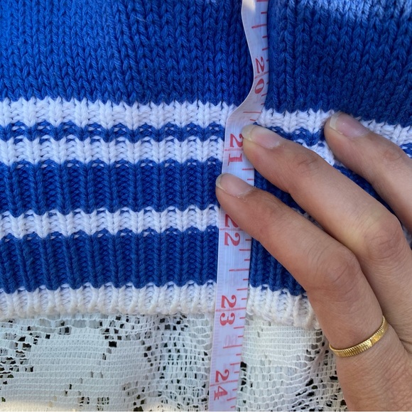 Vintage The Villager blue white knit cardigan sweater vest stripe M as is - Picture 16 of 16